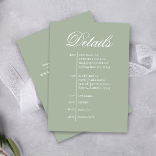 Green Wedding Timeline Details Simple RSVP Enclosure Card