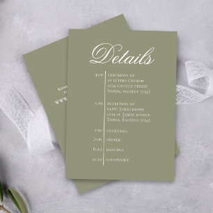 Green Wedding Timeline Details Simple RSVP Enclosure Card