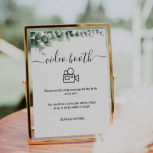 Green Wedding Video Booth Sign, contemporary Pedestal Sign