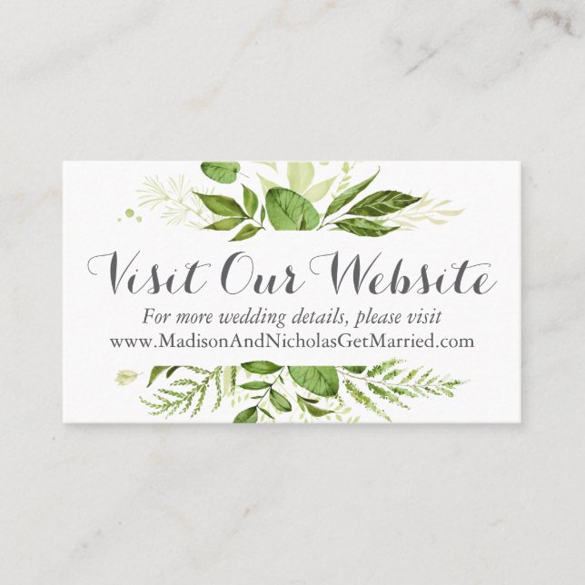 Green Wedding Website Insert Cards Rustic Greenery (Front)