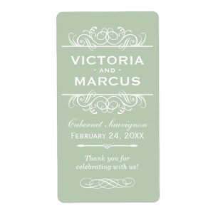 Green Wedding Wine Bottle Monogram Favour Labels