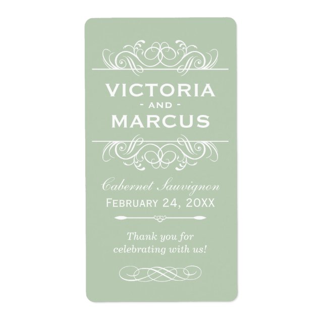 Green Wedding Wine Bottle Monogram Favour Labels (Front)