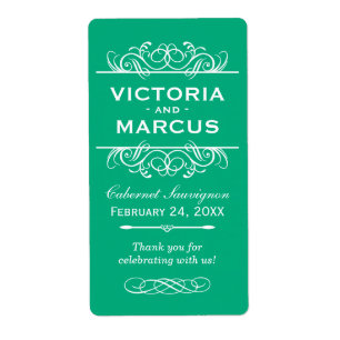 Green Wedding Wine Bottle Monogram Favour Labels