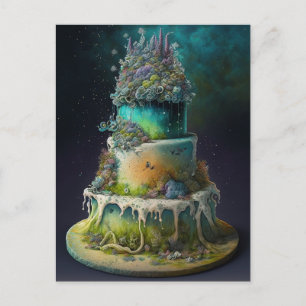 Green Weed Wedding Cake Postcard