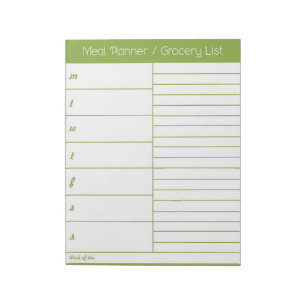 Green Weekly Meal Planner - Shopping List Notepad