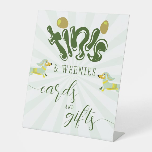 Green Weenies & Tinis Funny Martini Birthday Party Pedestal Sign (Front)