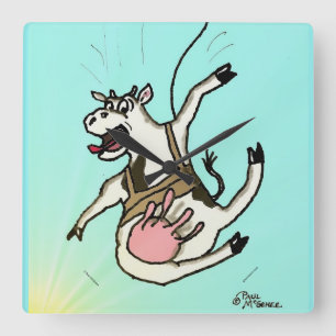Green Weenii "COWABUNGEE!" Square Wall Clock