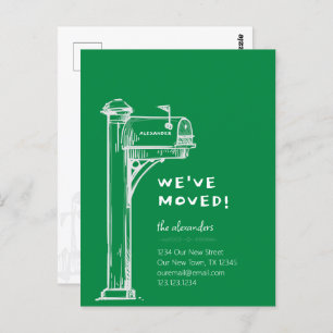 Green We've Moved Distressed Mailbox Moving Postcard