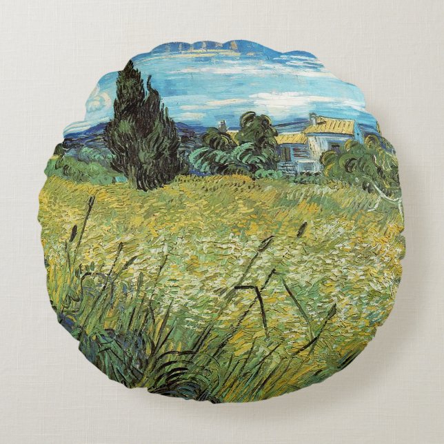 Green Wheat Field  Vincent van Gogh     Round Cushion (Front)