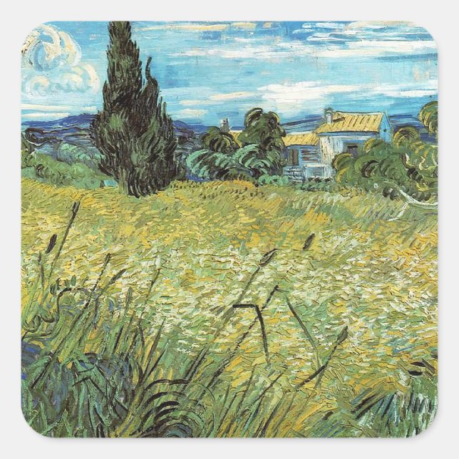 Green Wheat Field  Vincent van Gogh    Square Sticker (Front)