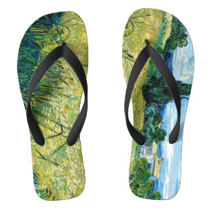 Green Wheat Field with Cypress (1889) Van Gogh Art Jandals