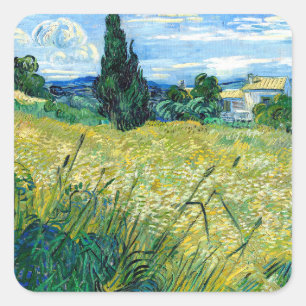Green Wheat Field with Cypress (1889) Van Gogh art Square Sticker
