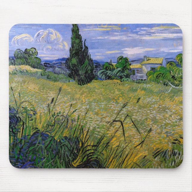 Green Wheat Field with Cypress by Van Gogh. Mouse Pad (Front)