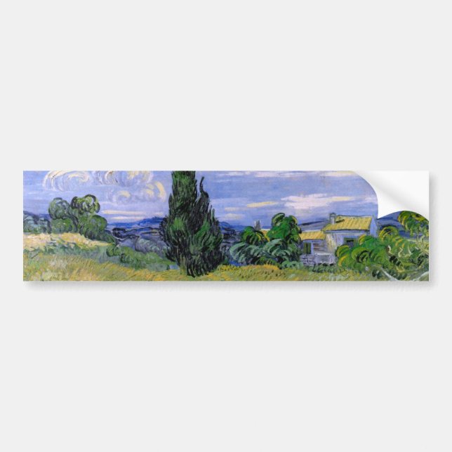 Green Wheat Field with Cypress by Vincent van Gogh Bumper Sticker (Front)