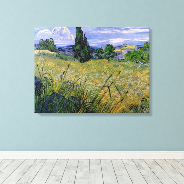 Green Wheat Field with Cypress by Vincent van Gogh Canvas Print (Insitu(Wood Floor))