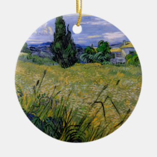 Green Wheat Field with Cypress by Vincent van Gogh Ceramic Tree Decoration