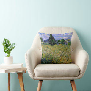 Green Wheat Field with Cypress by Vincent van Gogh Cushion