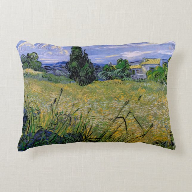 Green Wheat Field with Cypress by Vincent van Gogh Decorative Cushion (Front)