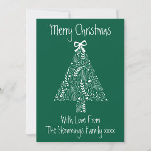 * Green Whimsical Doodle Christmas Tree Flat Card
