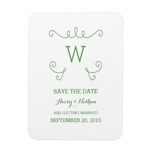 Green Whimsical Flourish Save the Date Magnet