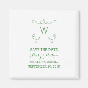 Green Whimsical Flourish Save the Date Magnet