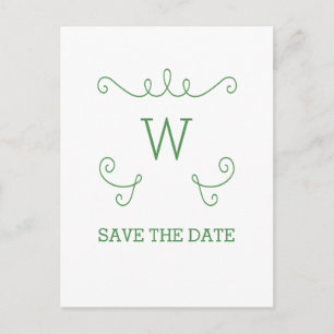 Green Whimsical Flourish Save the Date Postcard