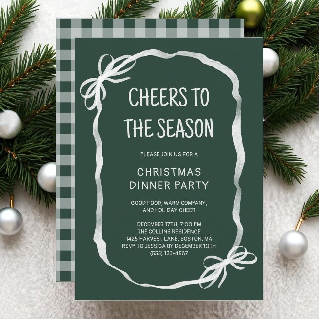 Green Whimsical Hand Drawn Christmas Dinner Party Invitation (Green Whimsical Hand Drawn Christmas Dinner Party Invitation)