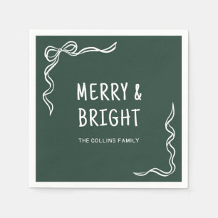 Green Whimsical Hand Drawn Family Christmas Party Napkin