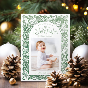 Green Whimsical Hand Drawn Joyful Holiday Photo