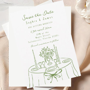 Green Whimsical Hand-Drawn Trendy Wedding Invitation