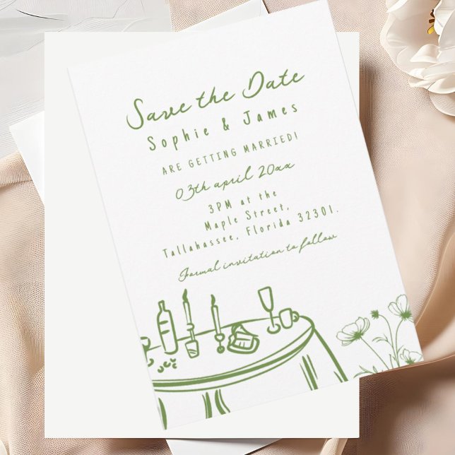 Green Whimsical Hand-Drawn Trendy Wedding Invitation (Creator Uploaded)