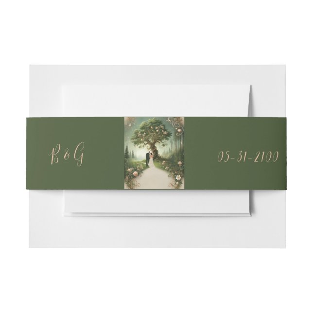 green Whimsical Mediaeval Forest Wedding Invitation Belly Band (Front Example)