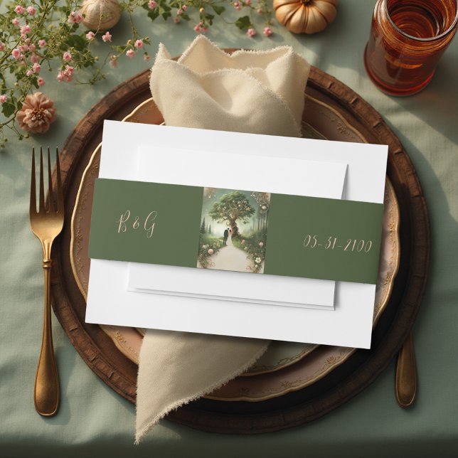 green Whimsical Mediaeval Forest Wedding Invitation Belly Band (Creator Uploaded)