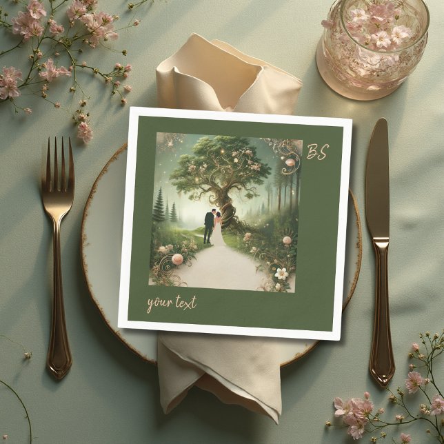 green Whimsical Mediaeval Forest Wedding  Napkin (Creator Uploaded)