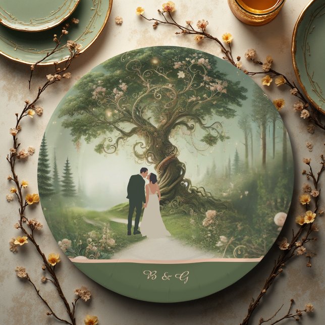 green Whimsical Mediaeval Forest Wedding Paper Plate (Creator Uploaded)