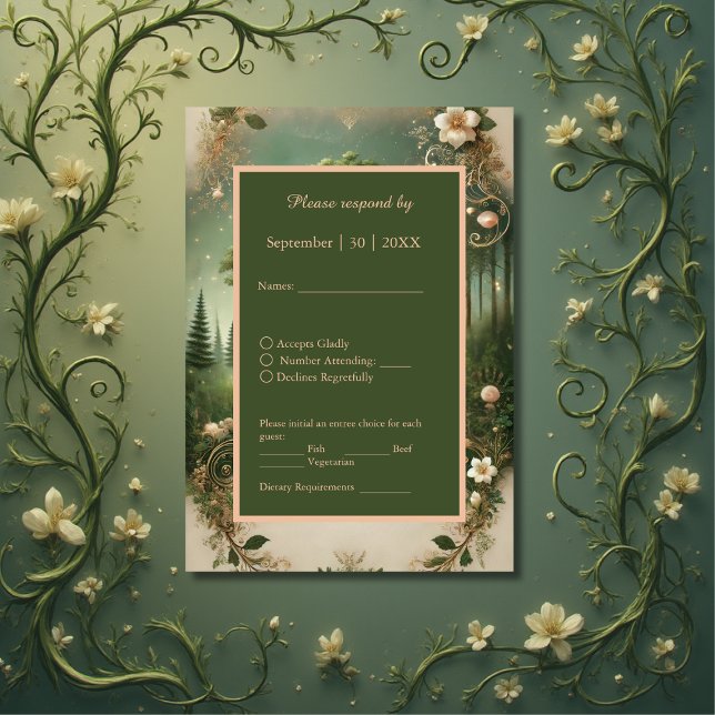 green Whimsical Mediaeval Forest Wedding  RSVP Card (Creator Uploaded)
