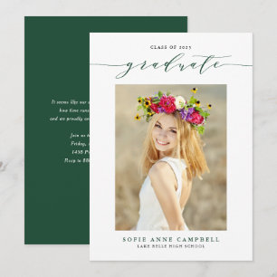 Green Whimsical Script 2022 Photo Graduation Announcement