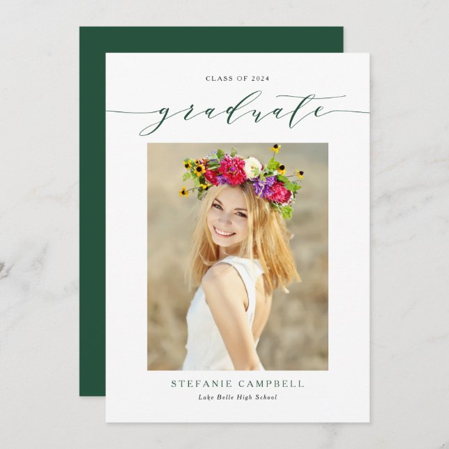 Green Whimsical Script 2023 Photo Graduation Invitation (Front/Back)