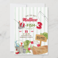 Green Whimsical Stripes Boy Fishing Birthday