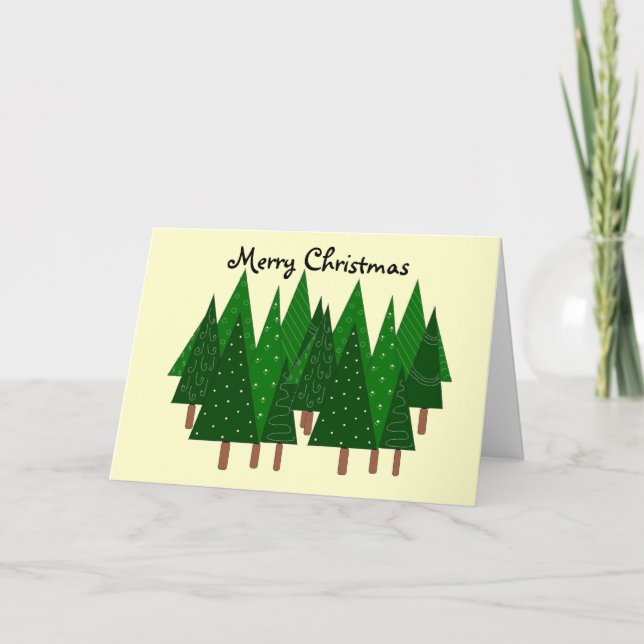 Green Whimsical Trees Holiday Card (Front)