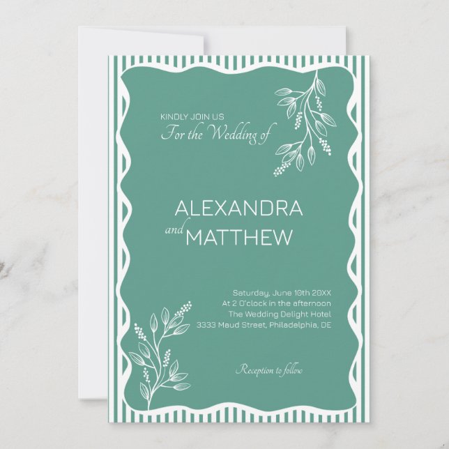 Green Whimsical Wavy Border Wedding Invitation (Front)