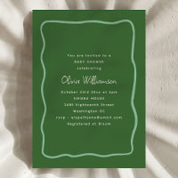 Green Whimsy Wavy Border Modern Script Baby Shower