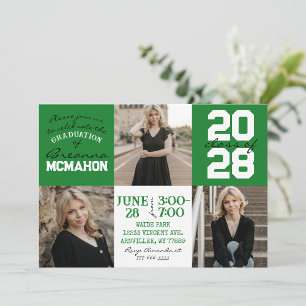 Green & White 3 Photo Graduation Invitation