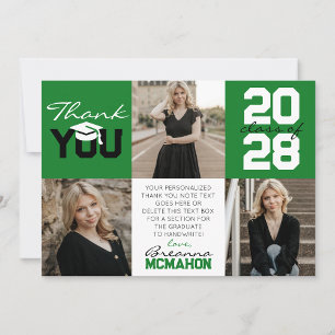 Green & White 3 Photo Graduation Thank You Invitation
