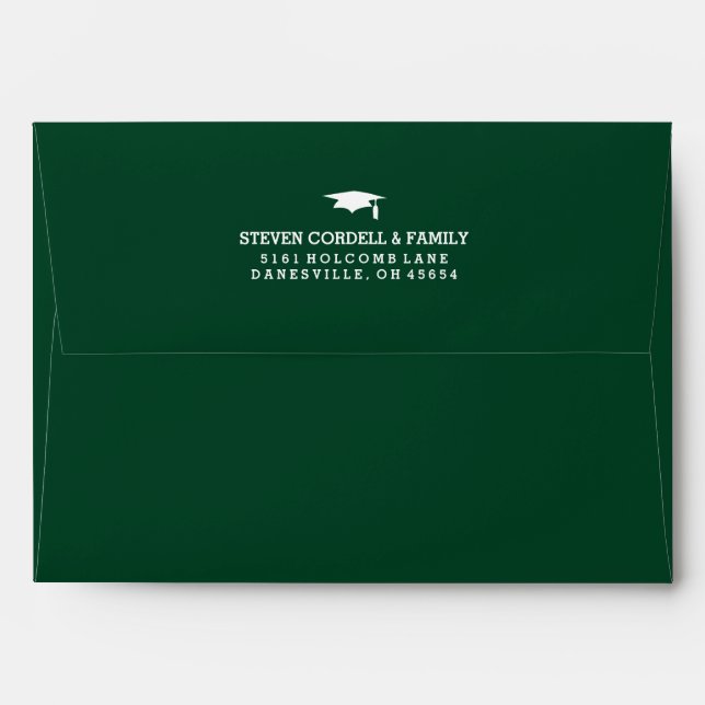 Green & White 5x7 Graduation Invite Envelope (Back (Top Flap))