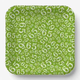 Green/White 65th Random Number Pattern Paper Plat Plate