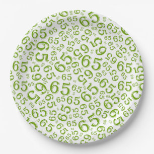 Green/White 65th Random Number Pattern Paper Plate