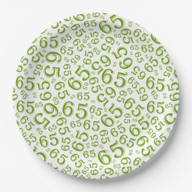  Green/White 65th Random Number Pattern Paper Plate (Front)