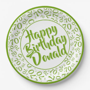 Green/White 70th Random Number Pattern Paper Plate