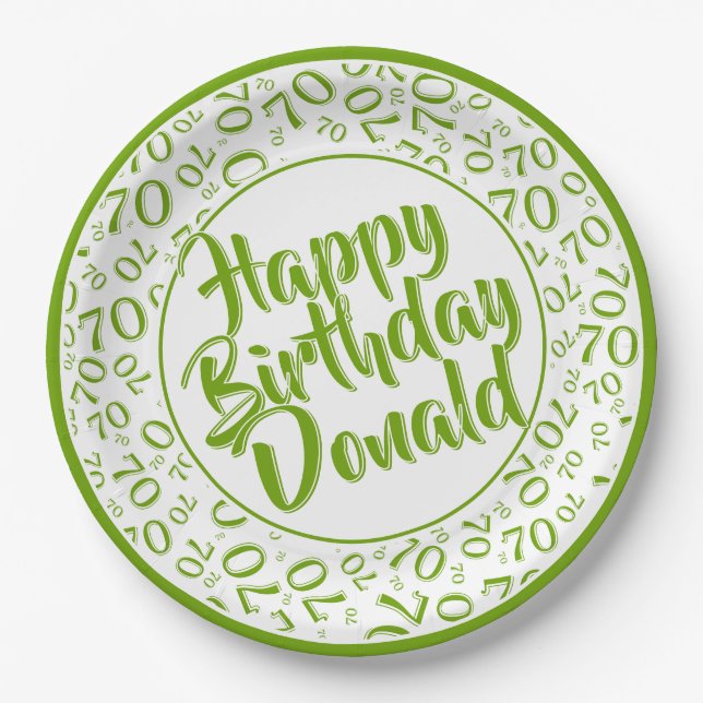 Green/White 70th Random Number Pattern Paper Plate (Front)
